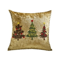 Beautynvta Christmas Pillow Cover, 18x18 Inch, Gold Christmas Tree Embroidered Throw Pillowcase for Holiday Decorations, Cushion Cover for Couch Sofa and Bed