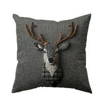 Beautynvta Christmas Pillow Cover, 18x18 Inch, Gray Reindeer Embroidered Cushion Cover, Cotton Festival Throw Pillow Cover for Sofa Couch Bed Home Decor