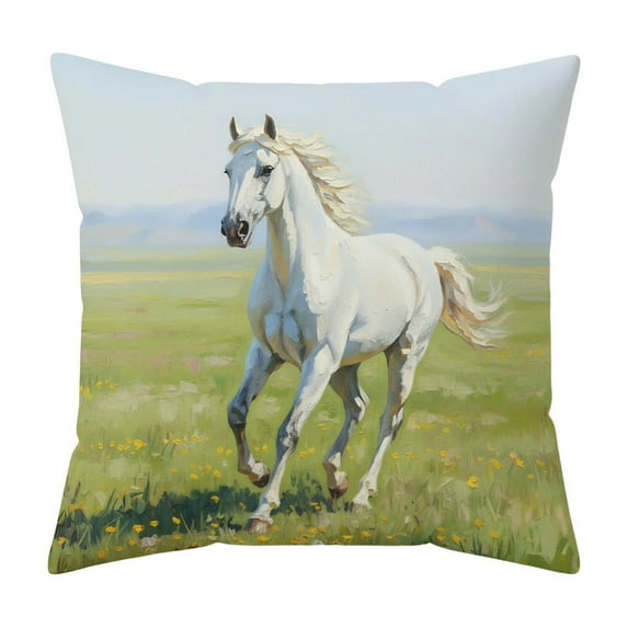 Beautynvta Christmas Pillow Cover, 18x18 Inch, White Horse Pattern Decorative Throw Pillow Case, Soft Fabric Holiday Cushion Cover for Sofa Coush Bed Home Decor