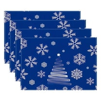 Beautynvta Christmas Placemat Set of 4, Blue Snowflake Printed Table Mat, Winter Linen Christmas Table Mats for Party Kitchen Dining Decoration, 12x18 Inch