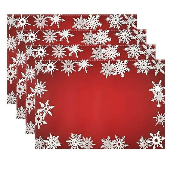 Beautynvta Christmas Placemat Set of 4, Snowflake Printed Table Mat, Winter Linen Christmas Table Mats for Party Kitchen Dining Decoration, 12x18 Inch