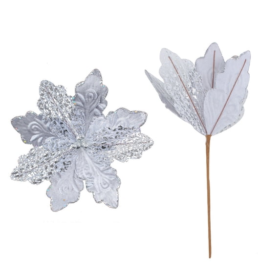 Beautynvta Christmas Poinsettia Flower, 13.8'' Glitter Hollow Artificial Poinsettia Flower Xmas Tree Ornament for Home Flower Arrangement Wreath Garland Party Decor