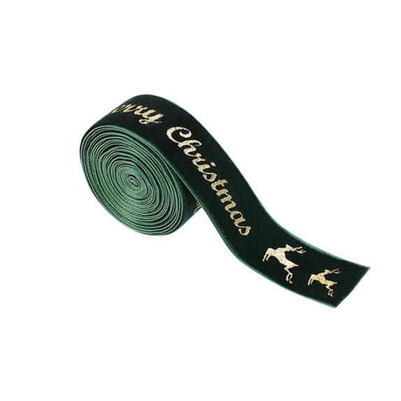 Beautynvta Christmas Ribbon, 1 Roll 6.56 Ft Long 0.9 Inch Wide, Gold Glitter Printed Christmas Ribbon for Tree/Bow/Wreath Supplies, Wired Ribbons Crafts Xmas Decorations