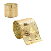 Beautynvta Christmas Ribbon, 2 In x 6.56 Ft Gold Glitter Wired Ribbon for Xmas Tree, Bows Making, Wreath Supplies, Gift Wrapping, Garland, Home Decor, Crafts