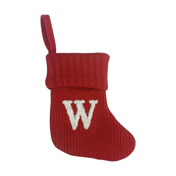 Beautynvta Christmas Stocking Ornament, 7'' Red Knit Christmas Stockings, Personalized Embroidered Letter Christmas Stocking, Family Holiday Xmas Party Decor, (W)