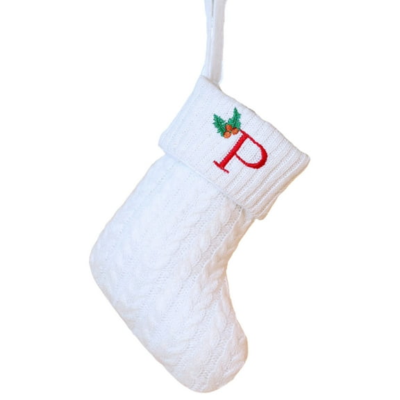 Beautynvta Christmas Stockings with Initials, 7.9'' Personalized Embroidered Xmas Stockings, Knited White Christmas Stocking for Family Holiday Decorations and Xmas Tree Fireplace, P
