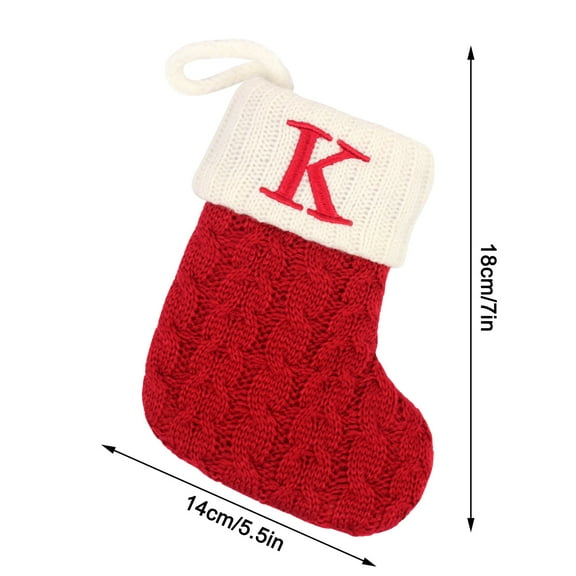 Beautynvta Christmas Stockings with Initials, 7'' Small Embroidered Letter Knit Red White Christmas Stocking, Personalized Letter Stockings for Christmas Xmas Tree Holiday Fireplace, K
