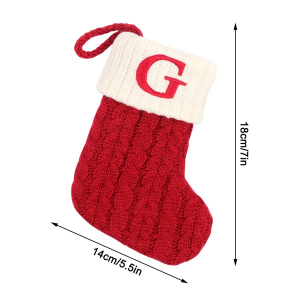 Beautynvta Christmas Stockings with Initials, 7'' Small Embroidered Letter Knit Red White Christmas Stocking, Personalized Letter Stockings for Christmas Xmas Tree Holiday Fireplace, G