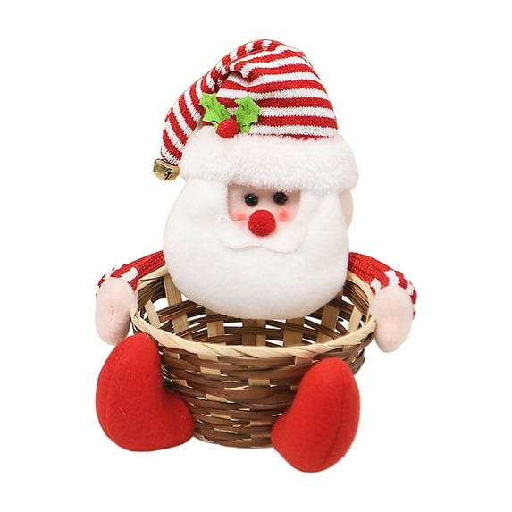 Beautynvta Christmas Storage Basket, Cute Santa Claus Candy Bowl, Xmas Rattan Woven Snack Container Snack Food Tray for Winter Kitchen Restaurant Table Display Decor