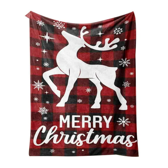 Beautynvta Christmas Throw Blanket, Buffalo Check Plaid Soft Flannel Blanket, White Snowflake Reindeer Printed Christmas Blanket for Chair Sofa Couch Bed Camping, 29.5''x39.4''