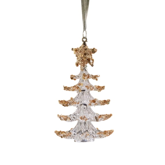 Beautynvta Christmas Tree Ornaments, Clear Acrylic Crystal Ornaments, Tower/Bow/Gift Box/Tree/Bells Shaped Hanging Pendant with Glitter Sequin, for Xmas Tree Holiday Party Decor