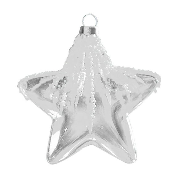 Beautynvta Christmas Tree Ornaments Decorations, 3.54'' Clear Glitter Painted Christmas Ball Star Hanging Pendants, Xmas Glass Hanging Ornament for Holiday Party Wedding Decor