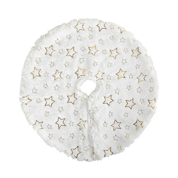 Beautynvta Christmas Tree Skirt, 15'' White Classic Tree Skirt Mat with Glitter Gold Stars Printings, Velvet Xmas Tree Skirt Cover for Winter Holiday Family Decorations