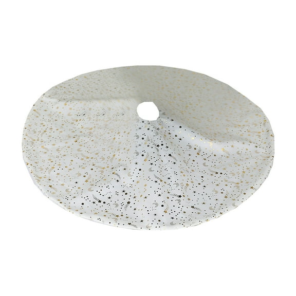 Beautynvta Christmas Tree Skirt, 35.4'' White Plush Sequin Star Decorative Tree Skirt, Small Xmas Tree Mat Base Cover for Merry Christmas Party Holiday Xmas Tree Decorations
