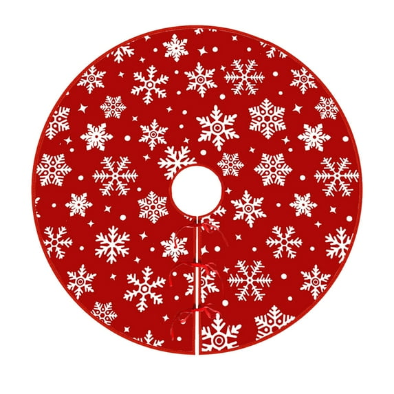 Beautynvta Christmas Tree Skirt, 35.4'' Winter Red Xmas Tree Skirt Mat with White Snowflakes Pattern, Rustic Xmas Tree Skirts for Xmas Holiday Party Indoor Outdoor Decoration