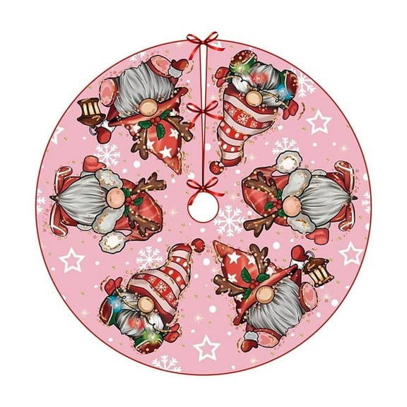 Beautynvta Christmas Tree Skirt, 36.2'' Pink Christmas Gnomes Printed Xmas Tree Skirt Mat, Winter Christmas Tree Mat for Home Party Holiday Indoor Outdoor Decoration
