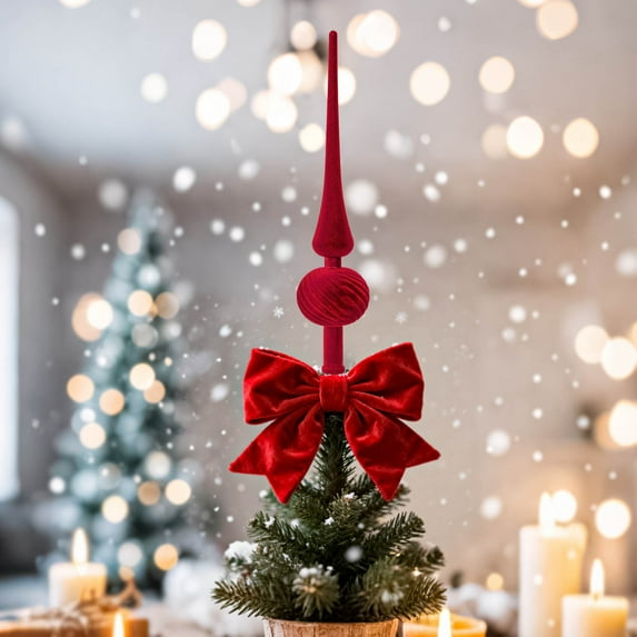 Beautynvta Christmas Tree Topper Star, 11'' Plastic Flocked Gourd Long Pointed Top Decoration, Tree Top Star Decoration for Holiday Festive Decor, Easy Install Christmas Craft