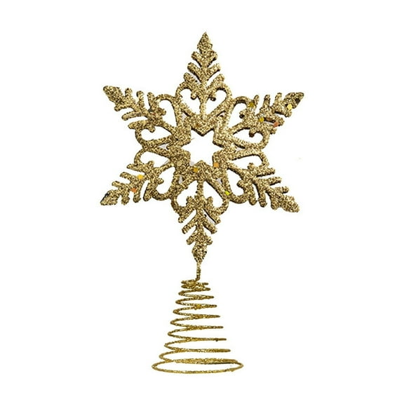 Beautynvta Christmas Tree Topper Star, Metal Glittered Xmas Tree Topper Snowflake Style Iron Art Treetop Holiday Decoration for Christmas Tree Ornament
