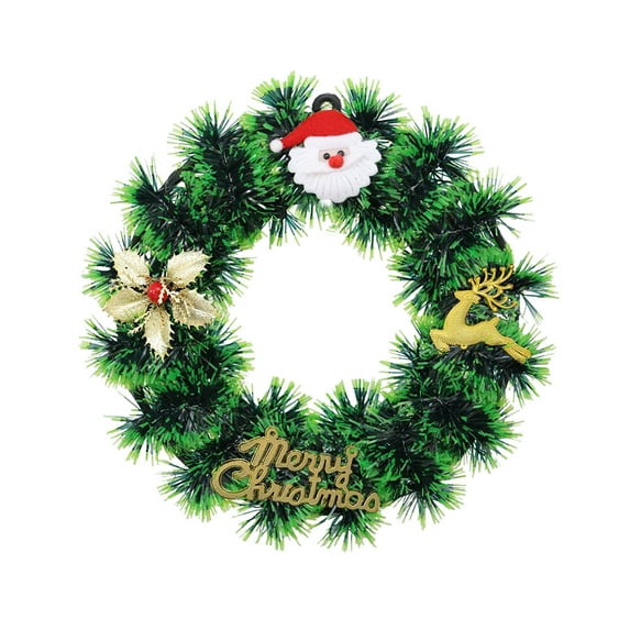Beautynvta Christmas Wreath, 11'' Artificial Winter Green Tinsel Wreath with Santa Claus Reindeer and Poinsettia for Front Door Fireplace Stair Railing Window Wall Holiday Decor