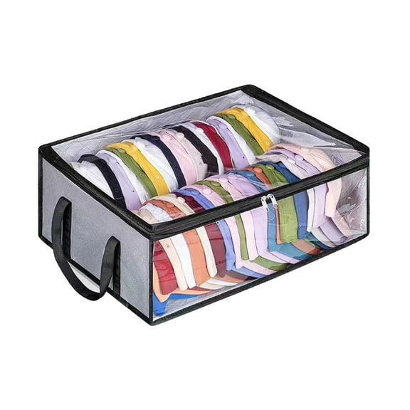 Beautynvta Clear Storage Bags, Clothes Storage Bag Foldable Closet Organizers Storage Container with Reinforced Handle for Clothing, Blanket, Comforters, Bed Sheets, Gray