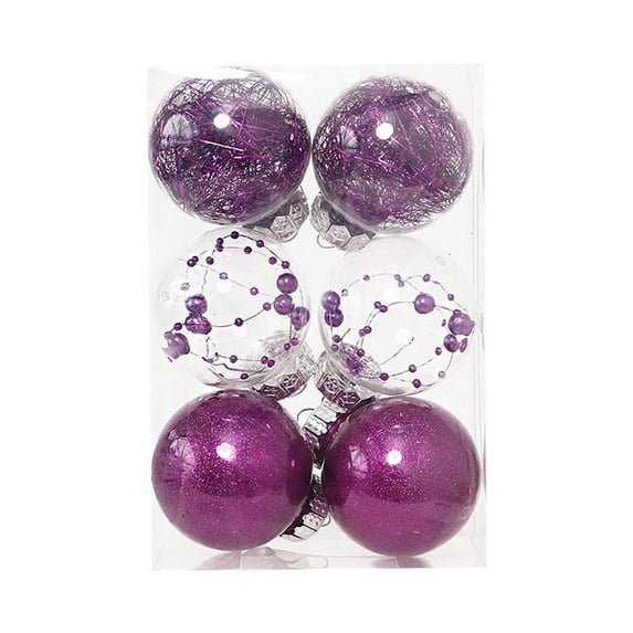 Beautynvta Clearance 60MM Christmas Balls Ornaments Set of 6, Shatterproof Reusable Plastic Christmas Tree Ball Decoration, Hanging Ball Pendant for Xmas Window Outdoor Garden Decor, Purple
