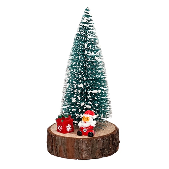Beautynvta Artificial Mini Christmas Tree Ornaments, Tabletop Plastic Christmas Tree with Snowman Statue for Miniature Scenes, Christmas Party Home Decor, 9.8 Inch, Green