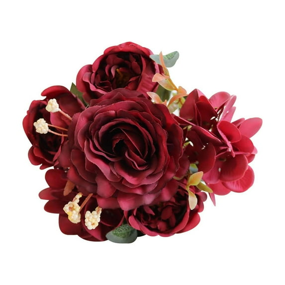 Beautynvta Artificial Roses Bouquets, Silk Elegant Simulation Roses Plants Bouquet, Fake Flower Bouquets for Photography Ceremony Spring Home Decor Gifts, 11.8", Red