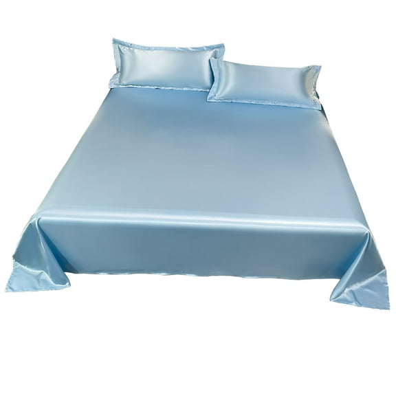 Beautynvta Bed Sheet Set with 2 Pillowcases, Soft Satin Ice Silk Bed Sheets and Silk Pillowcase, Breathable & Soft Queen Cooling Sheet Set, 70.86" x 90.55", Blue