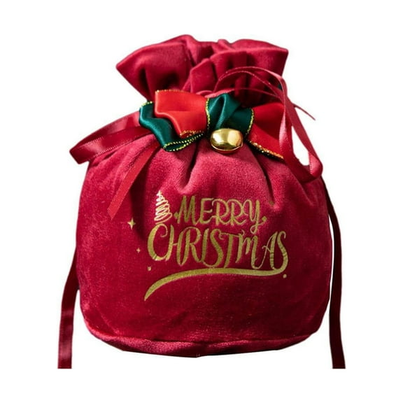 Beautynvta Christmas Gift Bags with Drawstring, Colorful Christmas Gifts Wrapping, Reusable Cloth Holiday Gift Bags for Presents Party Favor Goody, 5.1" x 5.9", Red