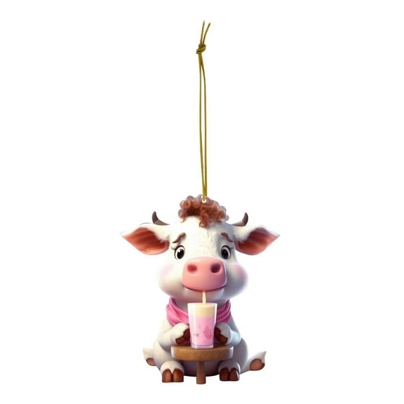 Beautynvta Christmas Hanging Ornaments, Acrylic Cute Cartoon Cow Hanging Pendant, Christmas Tree Hanging Decorations for Home Yard Party Decor, 3.1"