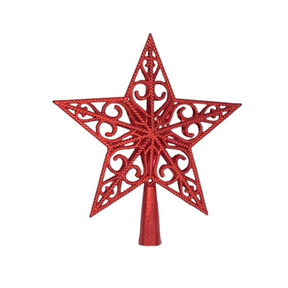 Beautynvta Christmas Star Tree Topper, Red Plastic Glitter Star Shape Tree Topper, Shatterproof Star Ornament for Xmas Tree Top Holiday Home Office Decor, 7.9" x 8.3"