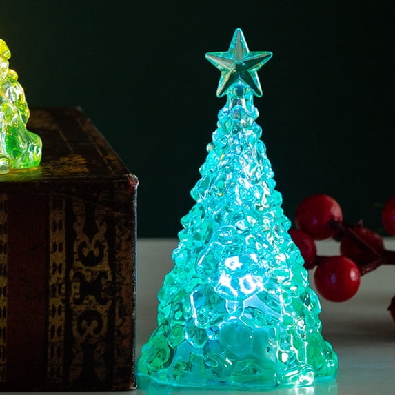 Beautynvta Christmas Tabletop Tree Light, Mini Artificial Plastic Crystal Christmas Tree Night Light Desktop Decorative Lamp for Holiday Party Gifts Home Office Decor, 2.2" x 4.1", Green