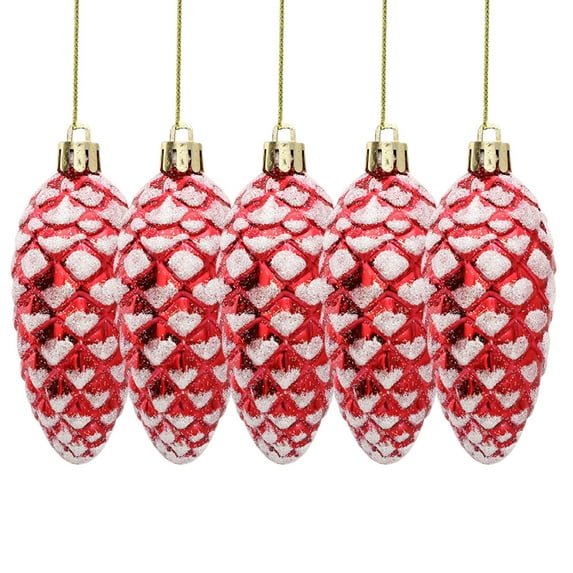 Beautynvta Christmas Tree Pendant, Shatterproof Pine Cone Christmas Balls Ornaments, Hanging Pinecone Decoration for Xmas Party Decor, 5Pcs, 1.5" x 3.6", Red
