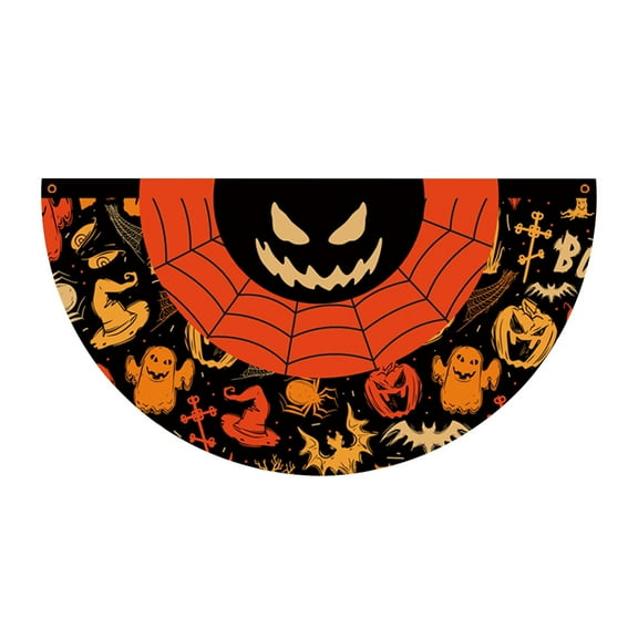 Beautynvta Halloween Bunting Fan Flag, Halloween Ghost Half Fan Hanging Flag with Grommets, Halloween Fan-Shaped Flag Banner for Halloween Indoor Outdoor Decor, 35.4" x 17.7", Red
