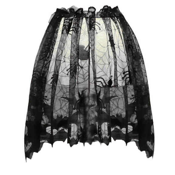 Beautynvta Halloween Lamp Shade, Black Lace Lamp Cover with Ribbon, Halloween Spider and Bat Print Lampshade for Halloween Decorative Lamp Festive Party Decor, 23.6" x 7.9"