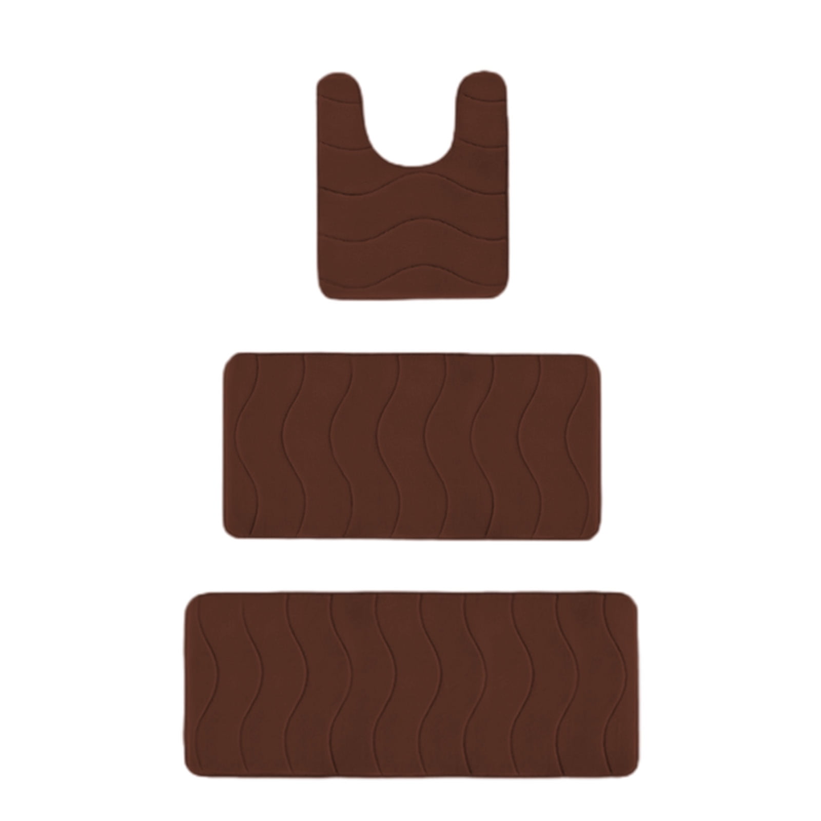 Beautynvta Memory Foam Bath Mat Set, 3 Pieces Quick-Dry Absorbent Bath Mats and U-Shaped Contour Rug for Bathroom, Non-Slip and Soft Comfortable, Coffee