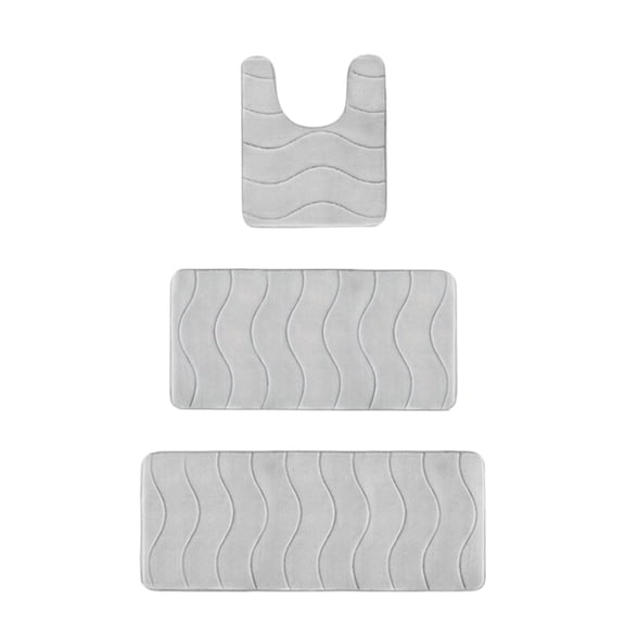 Beautynvta Memory Foam Bath Mat Set, 3 Pieces Quick-Dry Absorbent Bath Mats and U-Shaped Contour Rug for Bathroom, Non-Slip and Soft Comfortable, Gray