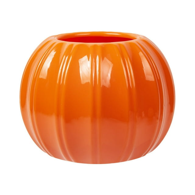 Beautynvta Pumpkin Shape Vase, Artificial Pumpkin Plastic Pot, Imitation Pumpkin Festive Vase for Home Room Office Party Fall Halloween Thanksgiving Day Decor, Orange