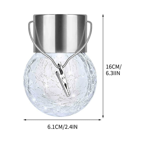 Beautynvta Solar Lantern Crackle Glass Ball, Globe Pendant LED Light, Glass Ball Chandelier for Garden, Hanging Solar Lights for Patio Yard Lawn Backyard Decor, White Light