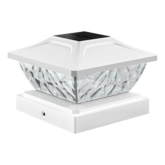 Beautynvta Solar Post Cap Lights, Outdoor Garden Solar Powered Fence Post Cap Lights, Post Cap Lantern Column Lamp for Fence Deck Patio Decor, 5.8" x 5.8" x 3.7", White