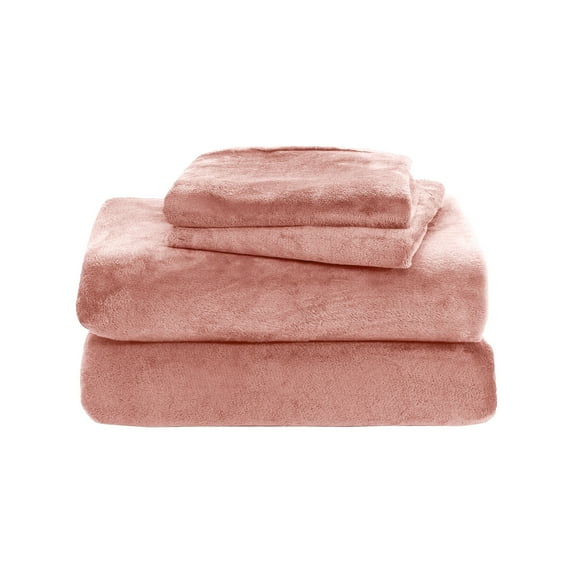 Beautynvta Velvet Plush Flannel Sheet Set with 1 Bed Sheet and 2 Pillowcases, Non Pilling Fuzzy Velvet Flannel Fleece, All Seasons Cozy Warmth, 59" x 78.7" + 18.9" x 29.1", Pink
