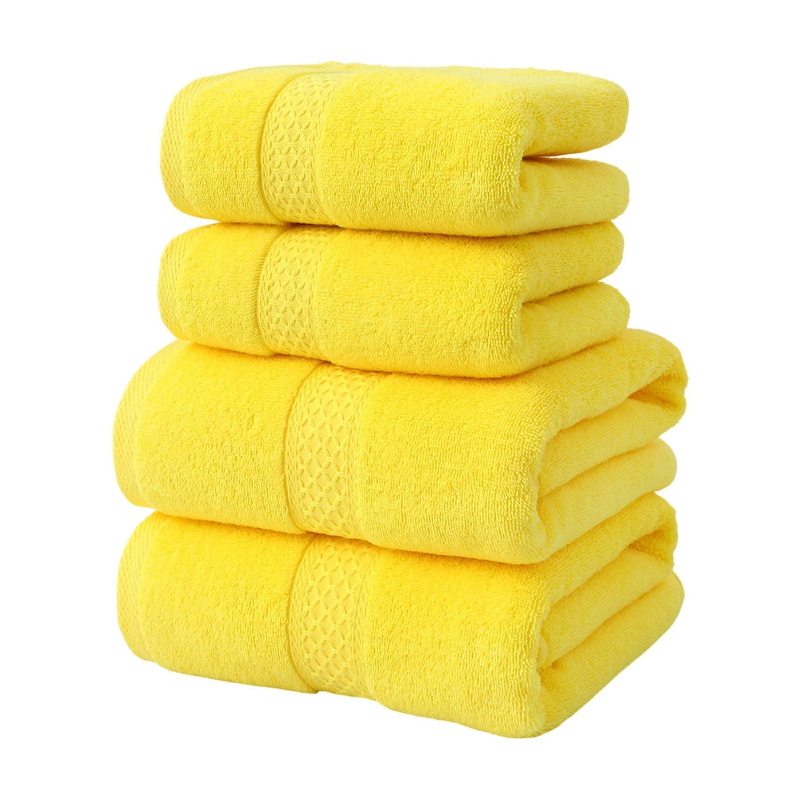 Beautynvta Cotton Plain 4 Piece Towels Set, Cotton Soft Absorbent Towels for Bathroom, 2 Bath Towels 2 Hand Towels, Yellow