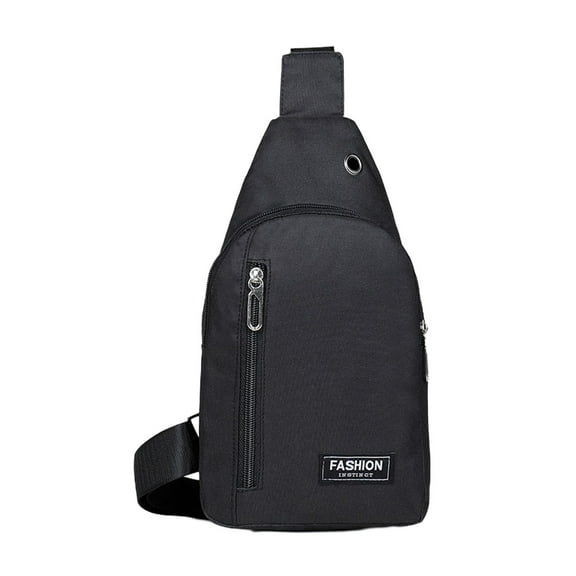 Beautynvta Crossbody Sling Bag for Men Women, Casual Chest Bag with USB Hole, Shoulder Messenger Bag, Chest Daypack for Outdoor Travel Sport, Black