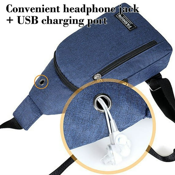 Beautynvta Crossbody Sling Bag for Men Women, Casual Chest Bag with USB Hole, Shoulder Messenger Bag, Chest Daypack for Outdoor Travel Sport, Blue