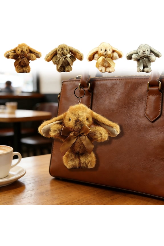 Cute Bunny Keychain Plush Rabbit Key Chain 5.5'' Mini Rabbit Purse Backpack Charms Decoration for Women, Dark Brown