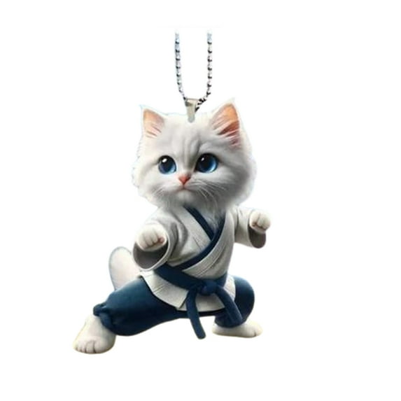 Beautynvta Cute Cat Car Hanging Ornament, Christmas Acrylic Cat Car Pendant, Flat Keychain Backpack Decor, Christmas Gift for Men Women