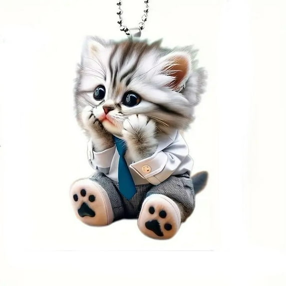 Beautynvta Cute Cat Car Hanging Ornament, Christmas Acrylic Cat Car Pendant, Flat Keychain Backpack Decor, Christmas Gift for Men Women