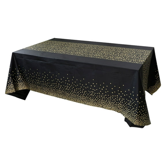 Beautynvta Disposable Plastic Tablecloth, Thickened Wavepoint Printed, Waterproof & Oilproof, for Holiday & Birthday Parties, Rectangular Dining Table, 54''x108'', Black
