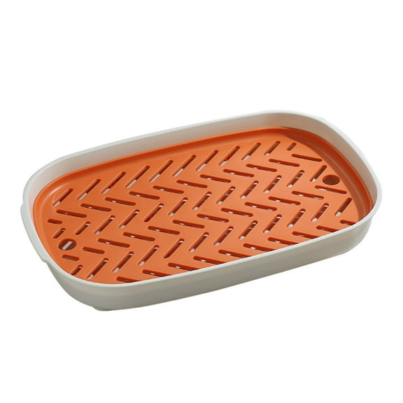 Beautynvta Double-layer Drain Tray, Coffee Table Tray Plastic Tea Tray Fruit Tray Drain Basket Cups Bowl Racks for Home Living Room Kitchen, 12.79x8.46x1.77 Inch