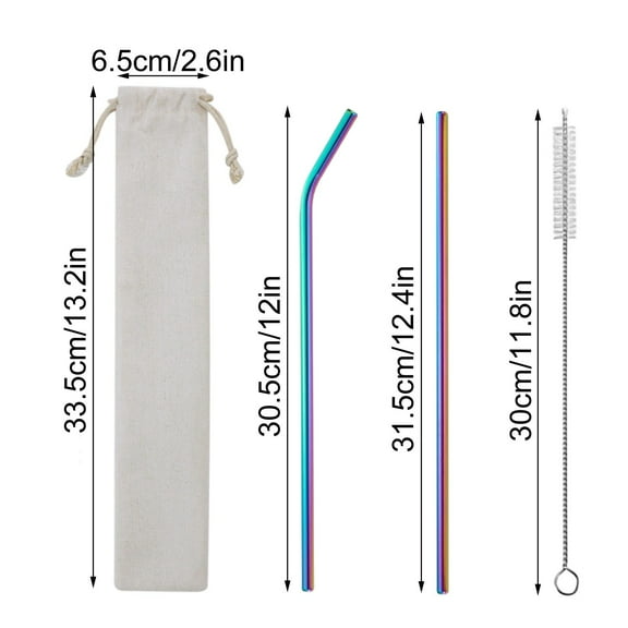Beautynvta Drinking Straws Set, 11.8'' Reusable Stainless Steel Straws Set with Cleaning Brush for 20/30 Oz for Tumblers, Dishwasher Safe & BPA-Free, (1 Straight|1 Bent|1 Brush)